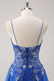 Bleu royal Une ligne spaghetti bretelles Corset Tulle Robe de bal avec broderie