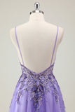 Violet A Ligne Spaghetti Bretelles Robe de Bal En Tulle À Sequins Avec Appliques