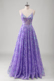 Violet A Ligne Spaghetti Bretelles Robe Longue De Bal Imprimée Avec Paillettes