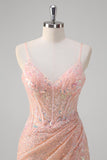 Blush Sirène Spaghetti Bretelles Corset Pailleté Robe de Bal Longue