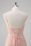 Blush Sirène Spaghetti Bretelles Corset Pailleté Robe de Bal Longue