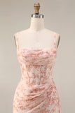 Robe de soirée longue froncée style sirène à fleurs et corset avec fente