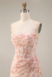 Robe de soirée longue froncée style sirène à fleurs et corset avec fente