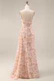Robe de soirée longue froncée style sirène à fleurs et corset avec fente