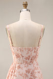 Robe de soirée longue froncée style sirène à fleurs et corset avec fente