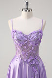 Violet A Ligne Spaghetti Bretelles Floral Longue Robe de Bal Avec Fente