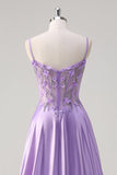 Violet A Ligne Spaghetti Bretelles Floral Longue Robe de Bal Avec Fente