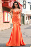 Robe de bal longue perlée corset corset sirène orange