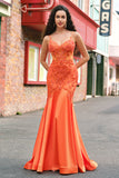 Robe de bal longue perlée corset corset sirène orange