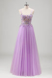 Robe de bal corset perlée lilas scintillante