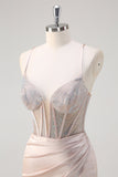 Blush Spaghetti bretelles Sirène Corset Perlé Robe de Bal Longue