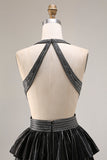 Robe de bal longue à dos ouvert à dos nu, à niveaux noirs à niveaux, file.