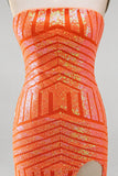 Robe de bal longue de bal sans bretelles avec sirène orange scintillante et paillettes