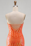 Robe de bal longue de bal sans bretelles avec sirène orange scintillante et paillettes