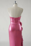 Robe De Soirée bustier métallisée fuchsia scintillante avec fente
