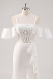 Sirène blanche épaule froide Corset Applique Robe de soirée Longue avec Fente