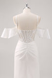 Sirène blanche épaule froide Corset Applique Robe de soirée Longue avec Fente