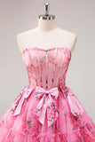Robe de balle corset floral sans bretelles a-trapèze en tulle avec nœuds