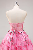 Robe de balle corset floral sans bretelles a-trapèze en tulle avec nœuds
