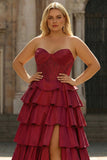Corset de bal en satin à étages Green Sweetheart Princess longue grande taille avec fente