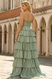 Corset de bal en satin à étages Green Sweetheart Princess longue grande taille avec fente