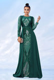 Robe formelle à manches longues imprimée de sequins verts