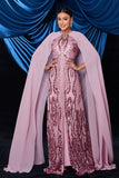 Robe de bal sirène rose à paillettes avec portefeuille