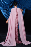 Robe de bal sirène rose à paillettes avec portefeuille