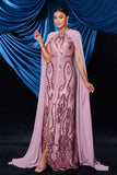 Robe de bal sirène rose à paillettes avec portefeuille