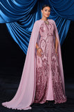 Robe de bal sirène rose à paillettes avec portefeuille