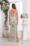 Robe de bal longue à col en V floral sirène dorée