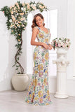 Robe de bal longue à col en V floral sirène dorée