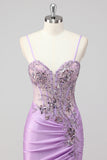 Sparkly Navy Sirène Sirène Paillettes Ruché Corset Robes De Soirée Longue avec Fente