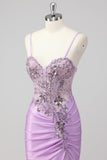 Sparkly Navy Sirène Sirène Paillettes Ruché Corset Robes De Soirée Longue avec Fente