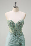 Sparkly Navy Sirène Sirène Paillettes Ruché Corset Robes De Soirée Longue avec Fente