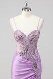 Gris scintillant sirène sirène sans bretelles à paillettes Corset froncé longue robe de Soirée avec fente