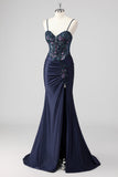 Gris scintillant sirène sirène sans bretelles à paillettes Corset froncé longue robe de Soirée avec fente