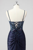 Gris scintillant sirène sirène sans bretelles à paillettes Corset froncé longue robe de Soirée avec fente