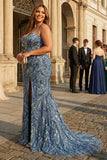 Sirène scintillante Twilight sequins lacets dans le dos, longue robe de bal grande taille avec fente
