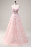 Princesse rose scintillante sans bretelles floral corset longue robe de Soirée avec paillettes