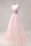 Princesse rose scintillante sans bretelles floral corset longue robe de Soirée avec paillettes