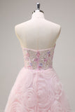 Princesse rose scintillante sans bretelles floral corset longue robe de Soirée avec paillettes