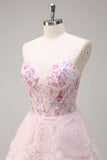 Princesse rose scintillante sans bretelles floral corset longue robe de Soirée avec paillettes