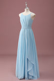 Bleu ciel Une ligne spaghetti bretelles volants Robe de demoiselle d’honneur junior