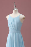 Bleu ciel Une ligne spaghetti bretelles volants Robe de demoiselle d’honneur junior