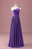 Violet Une Épaule Une Ligne Plissé Mousseline De Soie Junior Robe De Demoiselle D’honneur Junior