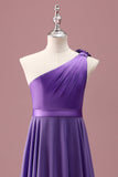 Violet Une Épaule Une Ligne Plissé Mousseline De Soie Junior Robe De Demoiselle D’honneur Junior