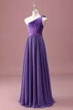 Violet Une Épaule Une Ligne Plissé Mousseline De Soie Junior Robe De Demoiselle D’honneur Junior