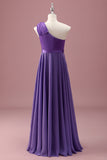 Violet Une Épaule Une Ligne Plissé Mousseline De Soie Junior Robe De Demoiselle D’honneur Junior