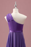 Violet Une Épaule Une Ligne Plissé Mousseline De Soie Junior Robe De Demoiselle D’honneur Junior